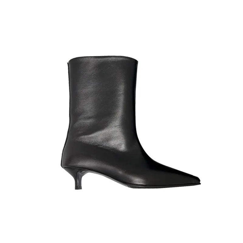 Botas de tornozelo francês Pointy Cat para mulheres, salto baixo, magro, retro, bota de boca larga, novo, venda quente, 2024