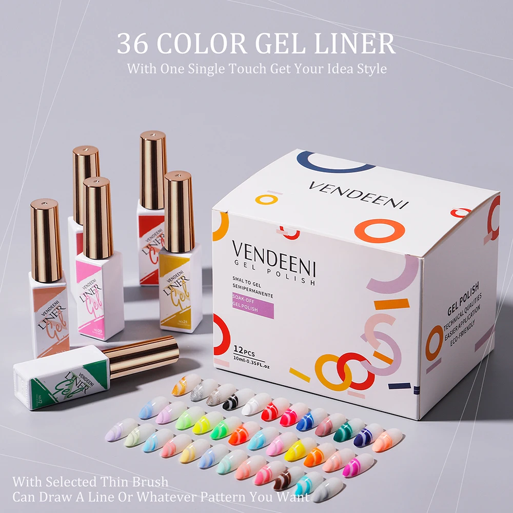 

Vendeeni 36 цветов/набор, граффити, полосатый лайнер, гель-лак для ногтей, УФ-светодиод, тянущая картина, маникюрный гель-лак для ногтей, без TPO/HEMA