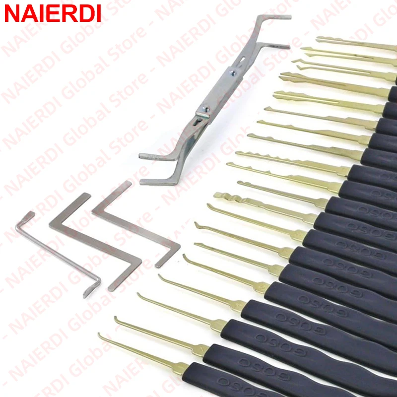 NAIERDI 15-24PCS Training Tools Kit with Transparent Practice Padlock Stainless Steel Lock Maintenance Tools Set Hook Tools