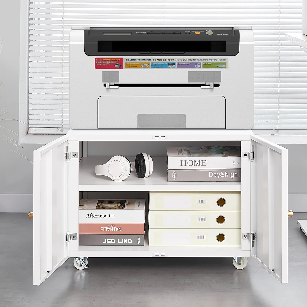 

Office furniture Copier Cabinet white 2 door steel copier stand mobile pedestal file Printer Stand