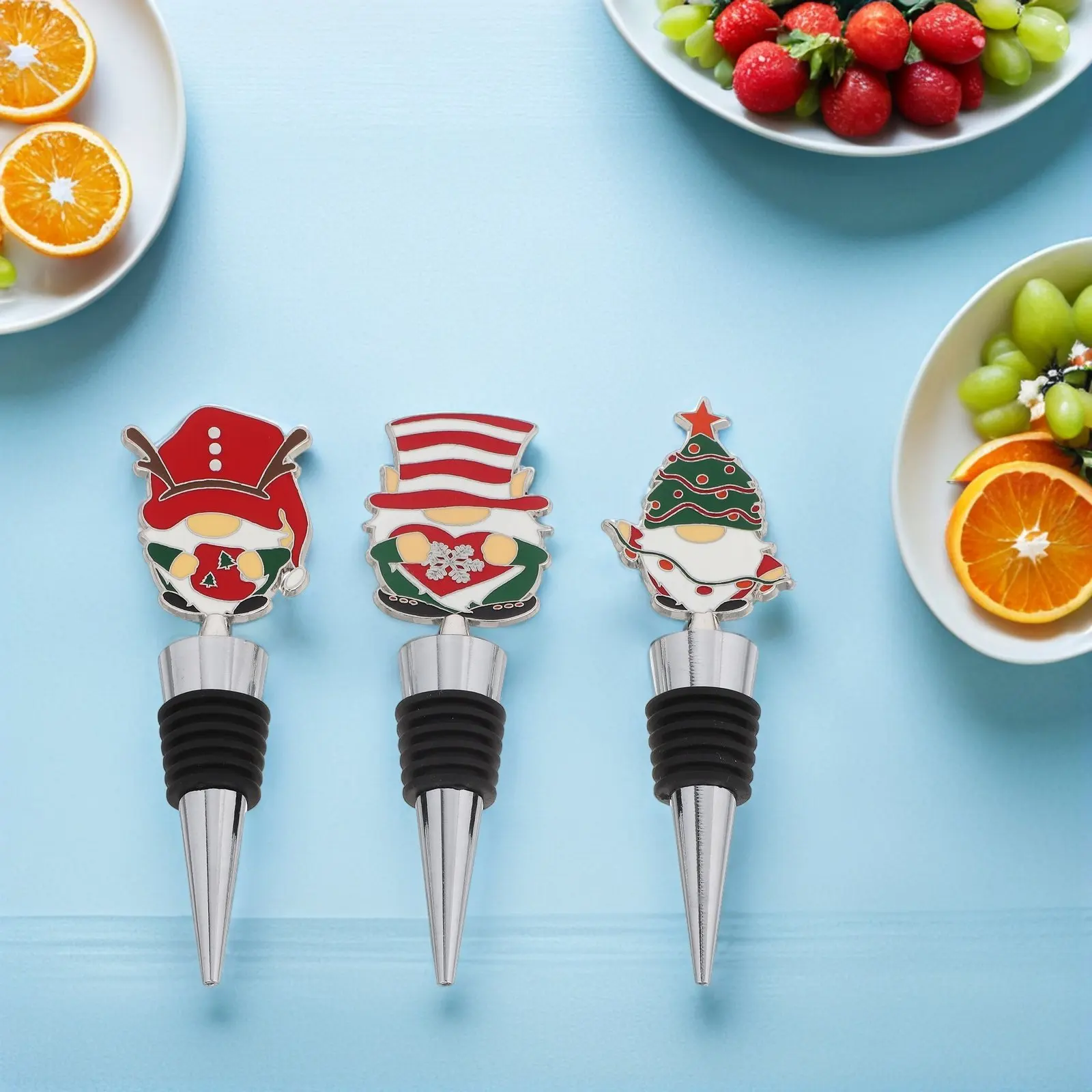 Tapones de vino navideños con temática de Gnomo de Santa Claus, selladores decorativos para botellas, accesorios festivos para la conservación del vino tinto, 3 piezas