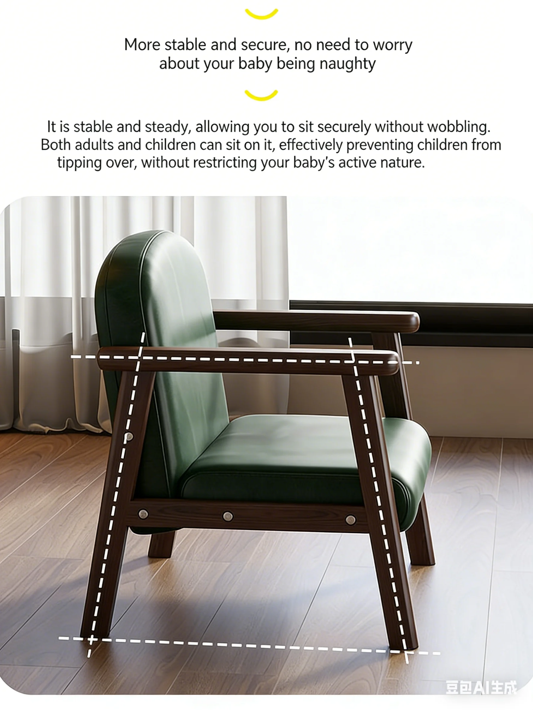 Solid Wood Kids Armchair with Backrest, Adopts Eco-Friendly Water-Based Paint, Ideal for Playrooms, Living Rooms & Bedrooms
