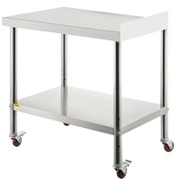 VEVOR Stainless Steel Prep Table Heavy Duty Metal Worktable w/Backsplash Adjustable Undershelf & 4Casters for Kitchen Restaurant