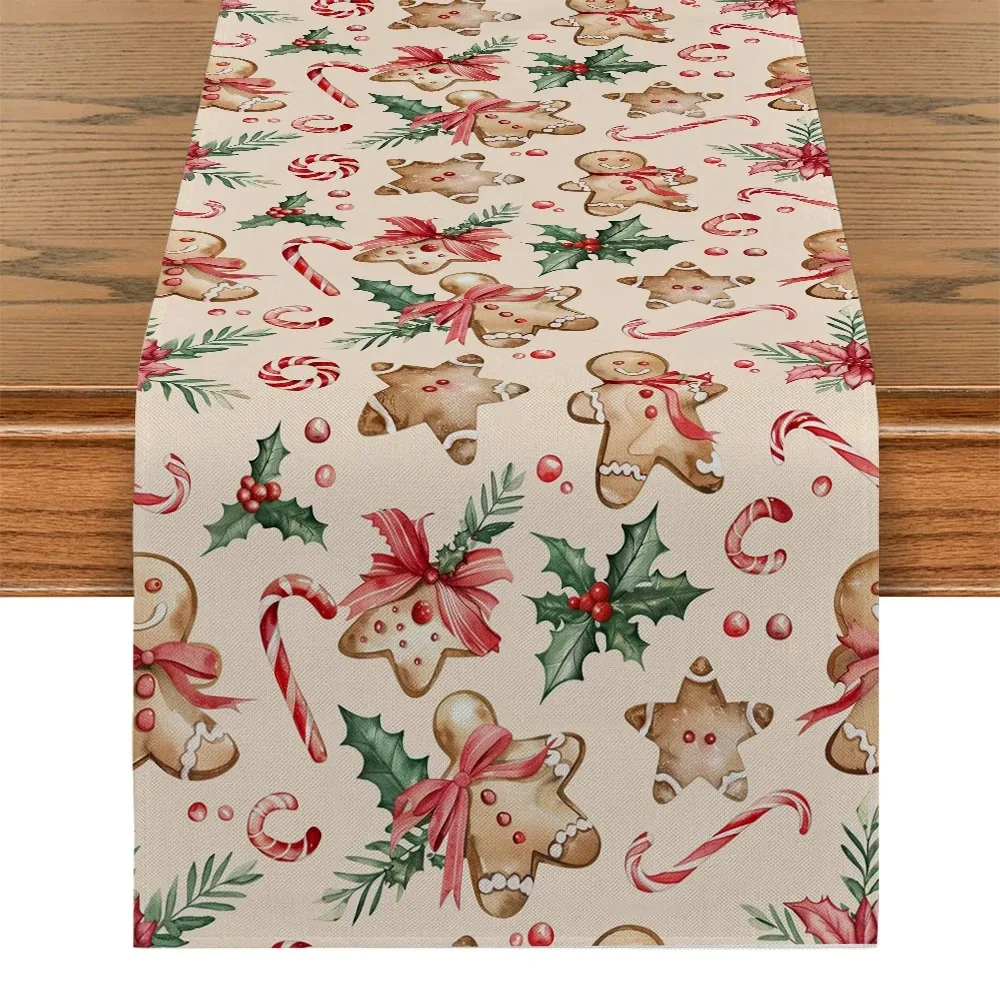 Christmas Gingerbread Cartoon Table Runners Dresser Table Decor Reusable Kitchen Dining Party Decor