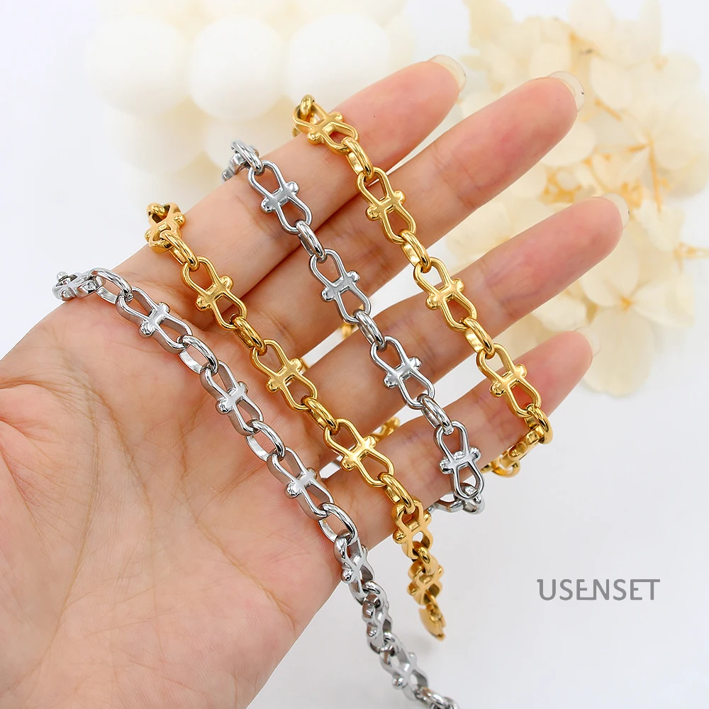 Trendy New Waterproof  Manual Chain 8 Shaped Necklace Bracelets Stainless Steel Bangles For Women Non Tarnish Chunky Jewelry Set