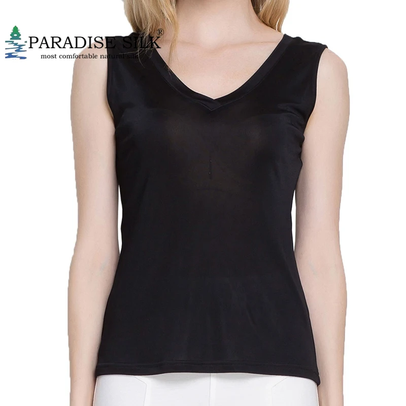 Women's V Neck Vest 100% Pure Silk Knit Women's Double Side Sleeveless Tank T-Shirt Size M L XL XXL