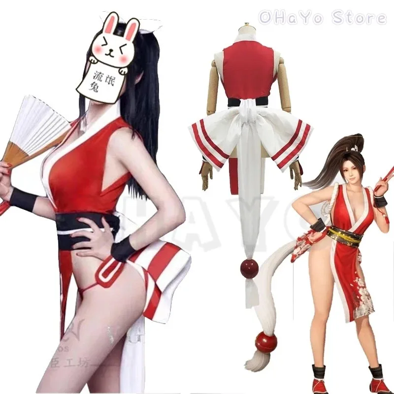Juego KoF Mai juego de rol luchador Mai Shiranui Cosplay disfraz peluca traje Sexy Kungfu Halloween vestido elegante para mujer traje de fiesta