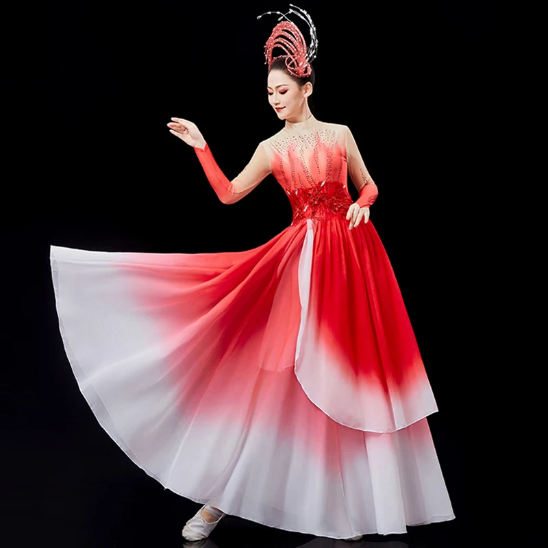 Opening dance, grand dress, performance attire, grandiose female atmosphere, Chinese dance costumes in modern lights, dresses, s