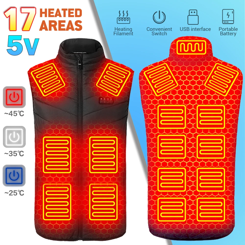 

17/15 Areas Heated Vest Winter Warm Vest Clothing USB Powered Heated Jacket Warm Anti-freeze Vest Clothing For Men And Women