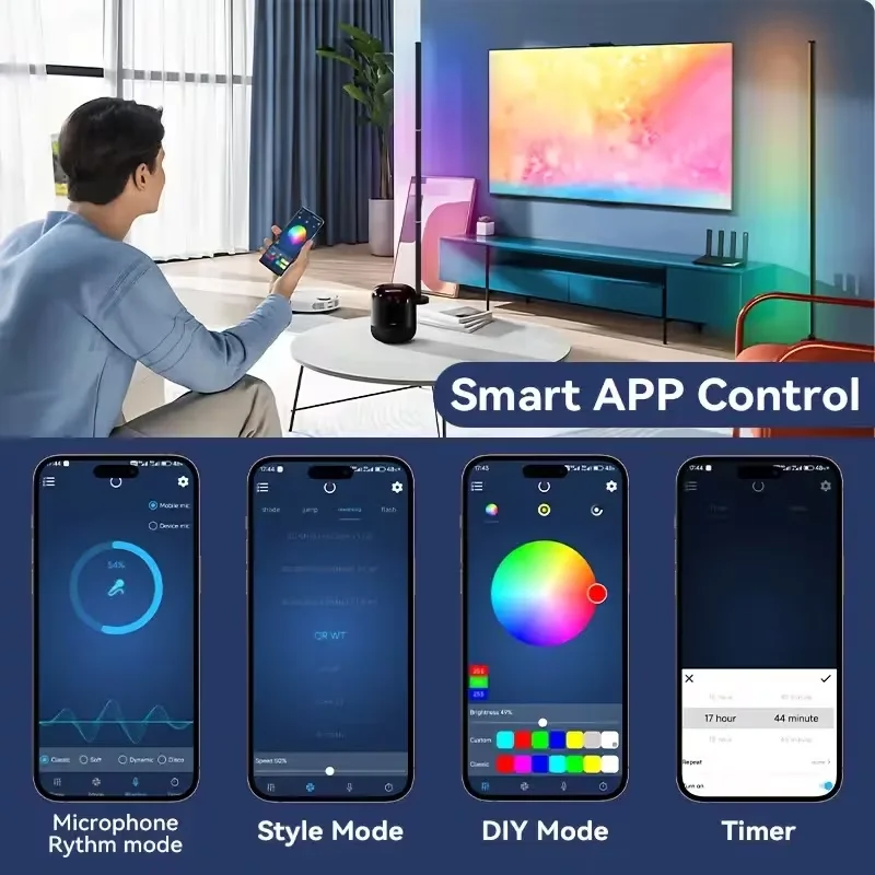 Smart LED Floor Lamp for Living Room, RGB+IC LED Light with Remote Control and App, Modern Floor Lamp, 16 Million Colors Dimmable, Music Sync, Suitable for Bedroom, Playroom, Room, Bar Stage Atmosphere Light, Dance Atmosphere Light