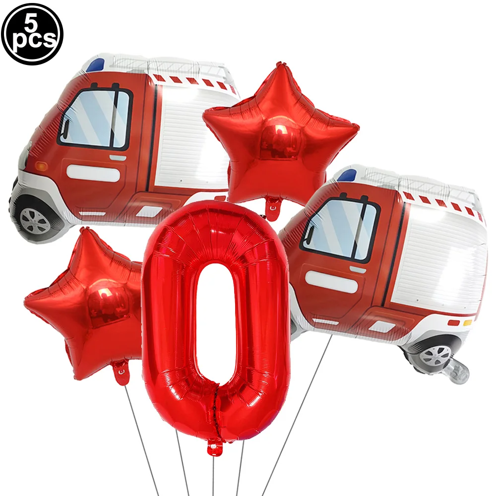 5pcs Fire Protection Theme Fire Truck Number Balloon Set Firefighter Kids Birthday Party Decoration Supplies Kids Favor Gifts