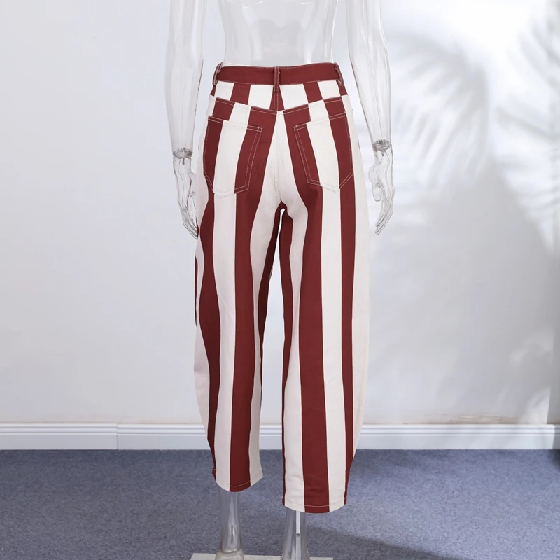 Casual Stripe Contrast Women's Pants Loose Zipper Button Pocket Wide Leg Female Pant 2026 Spring Summer Lady All-match Trousers