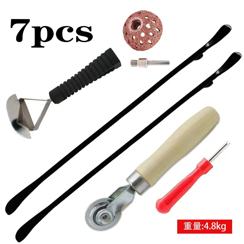 7 piece tire repair tool pry bar to scrape off tire warping plate