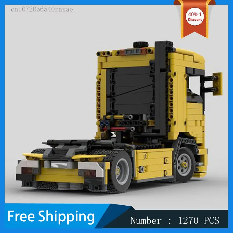 MOC Building Block G370 Yellow Truck Trailer Transport Car Model DIY Bricks Assemble Toy Technology Birthday Present Children