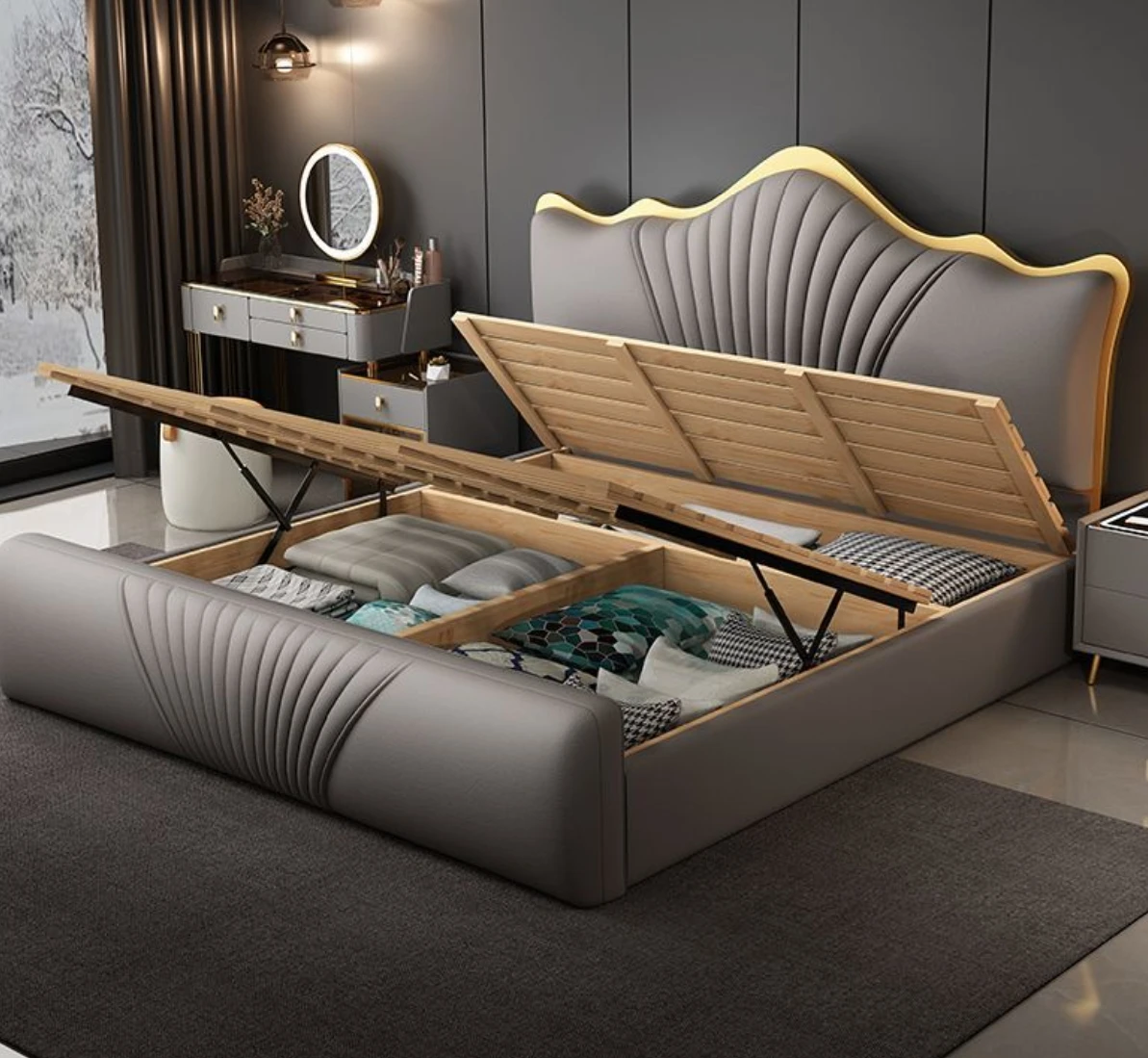 

Modern European Style Upholstered Soft Bedroom Sets for Sales Factory Supplier High Quality King Full Size