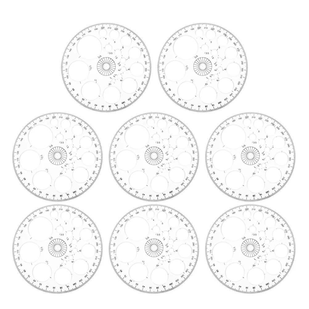 

8pcs Protractor Template Clear Transparent Multi-purpose Ruler Geometric Student Drawing Angle Measurement Plastic Circle