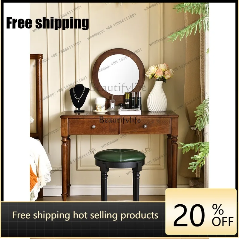 JJ -Retro solid wood dresser, antique makeup table with pumping storage, small apartment color matching dresser