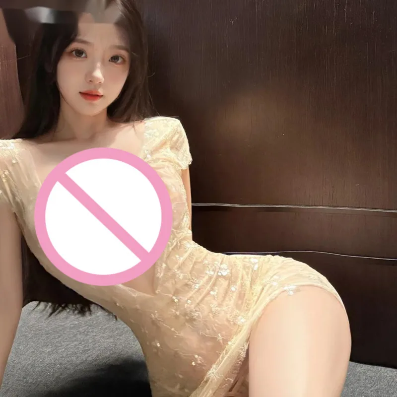 New Sexy Women's Sexy Transparent  Hot Shiny Nightclub Wear Hollow Floral Dress Backless Deep V Suspenders Sleeveless Dress 6L5O