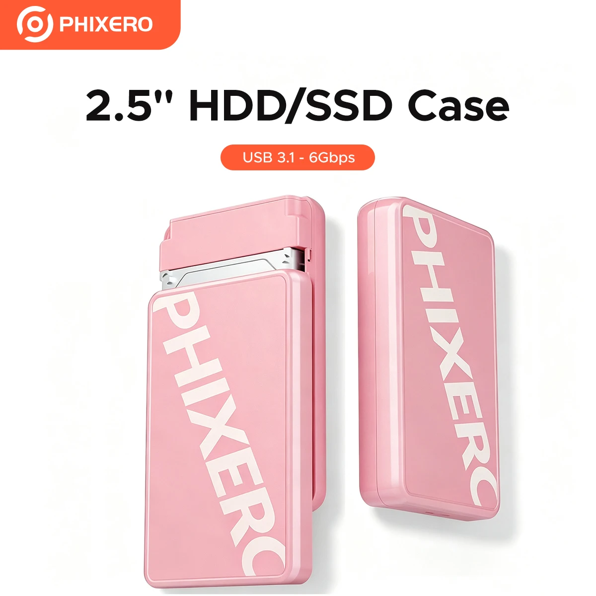 PHIXERO MicroB USB3.0 2.5" External Storage HDD Case SATA 6Gbps HDD SSD Hard Drive Enclosure Support UASP for PC Laptop Notebook