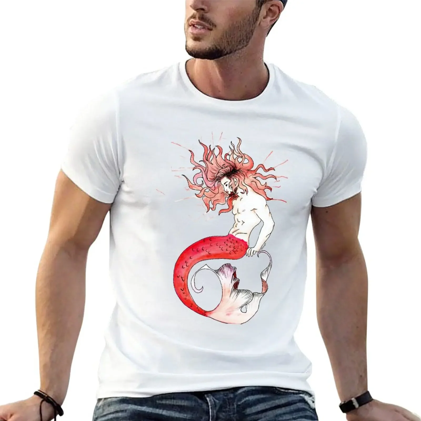 

New Watercolor Red Merman T-Shirt graphic t shirt man clothes clothes for men