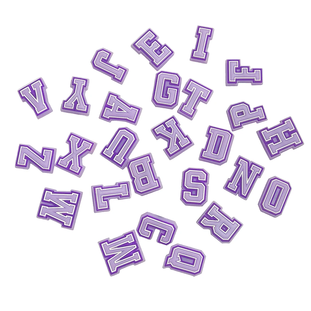 New Purple Alphabet Letter Pins Shoe Charms for Crocs Accessories Clogs Bubble Slides DIY Shoe Decoration Buckle Party Gifts