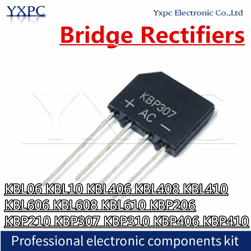 5pcs Rectifier KBL06 KBL10 KBL406 KBL408 KBL410 KBL606 KBL608 KBL610 KBP206 KBP210 KBP307 KBP310 KBP406 KBP410 Bridge Rectifiers