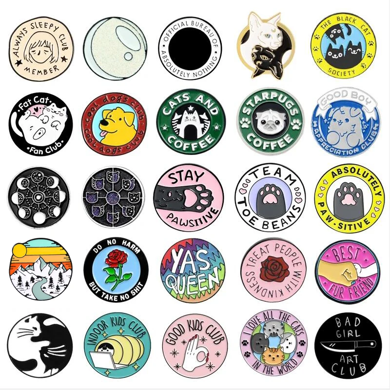 Cartoon Cute Girl badge sempre assonnato Club smalto spilla gatti cane Round Member Pins creativo divertente risvolto gioielli regalo per gli amici