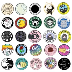 Cartoon Cute Girl Badges Always Sleepy Club Enamel Brooch Cats Dog Round Member Pins Creative Fun Lapel Jewelry Gift For Friends