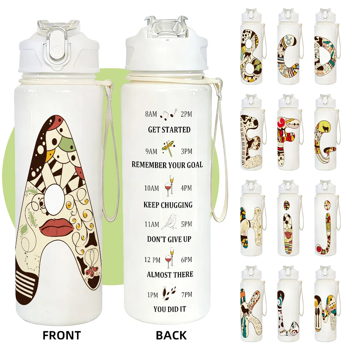 Vaso con pajita Fashion Alphabet de 750 ml, libre de BPA, para el hogar, deportes, viajes, camping, gran regalo para parejas, Día de la Madre, Día del Maestro