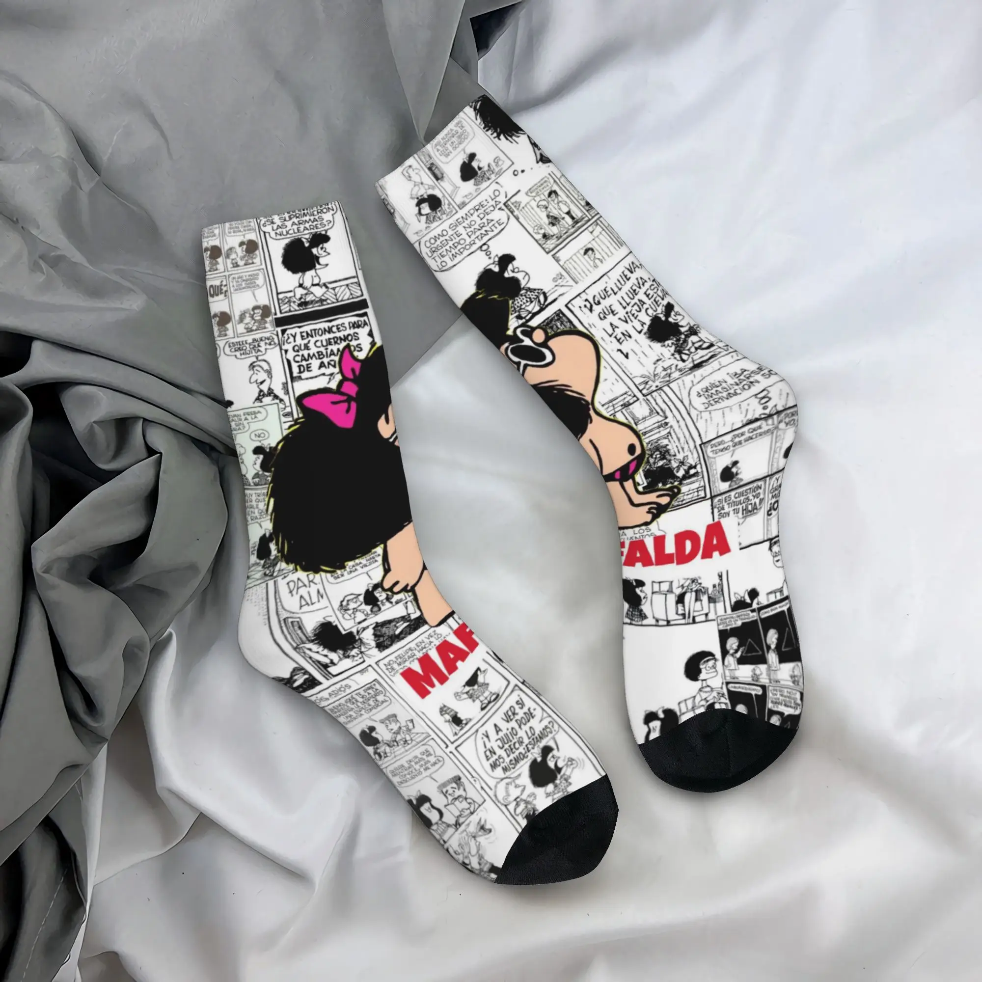 Custom Cute Printed Humor M-Mafalda Socks for Women Men Stretchy Summer Autumn Winter Cartoon Quino Manga  Crew Socks