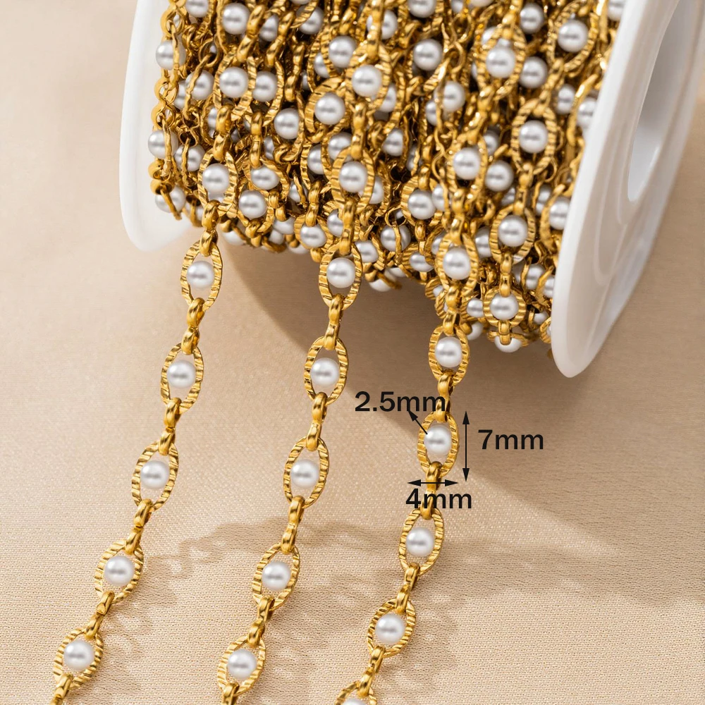 0,5 Meter/1 Meter Künstliche Perlenkette mit Bösem-Auge-Anhänger für Schmuckherstellung, Goldene Edelstahlketten, Großpackung DIY Bastelzubehör für Halsketten – Detail 1