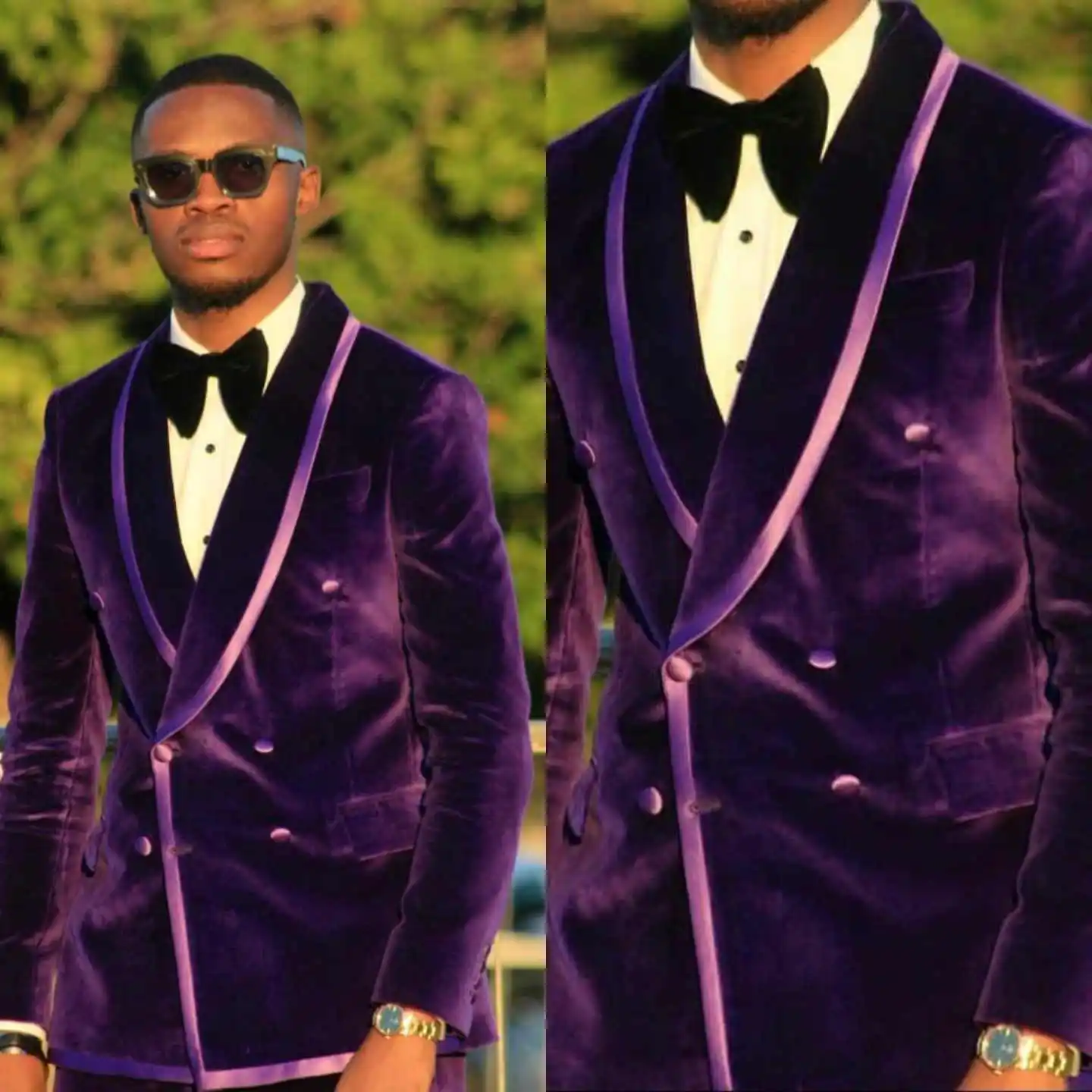 

New Arrival Velvet Men Suits 2 Pieces Shawl Lapel Double Breasted Wedding Tuxedos Formal Occasion Custom Made Sets