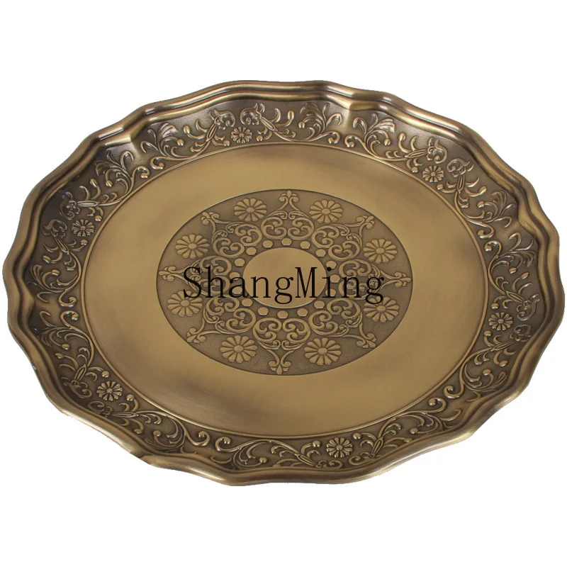 

DSA retro round plate large living room metal tea tray wine glass snack fruit water cup tray