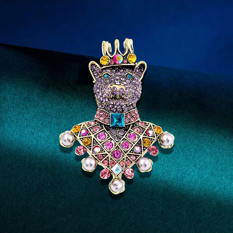 Antico Vintage pieno strass corte barocca di lusso tigre spille perla animale re corona spilla Pin gioielli corpetto creativo