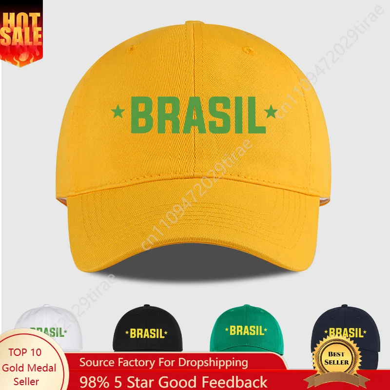 Brazil Fans “BRASIL” Printed Soft-Peak Baseball Cap – Unisex Adjustable Sun Hat for Soccer Enthusiasts – Father's Day Gift