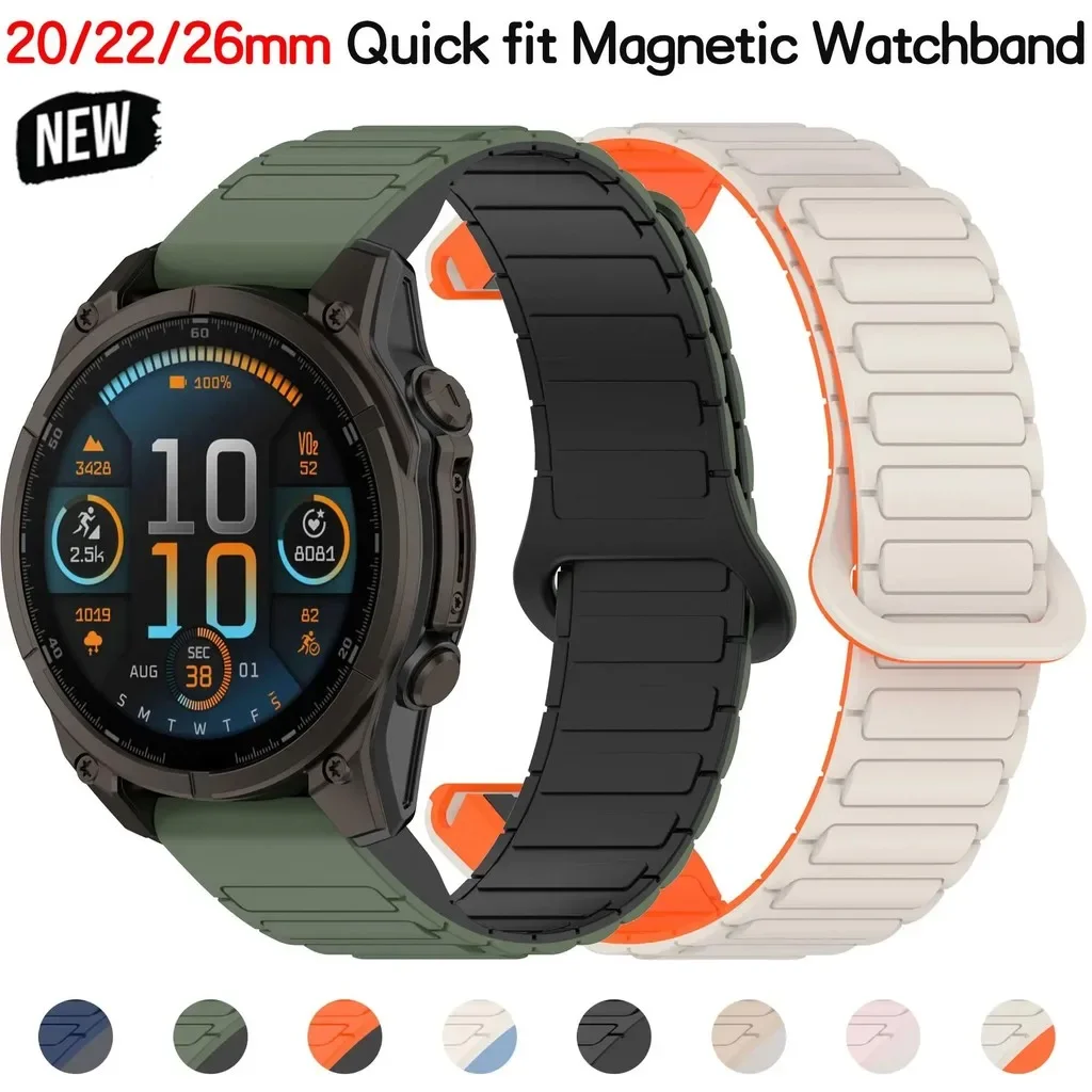 Quick Fit Magnetic Band for Garmin Fenix 8 7X 7 7Pro 7S 6X 6 6S 5X 5S Plus Enduro 2 Forerunner 955 20mm 22mm 26mm Silicone Strap
