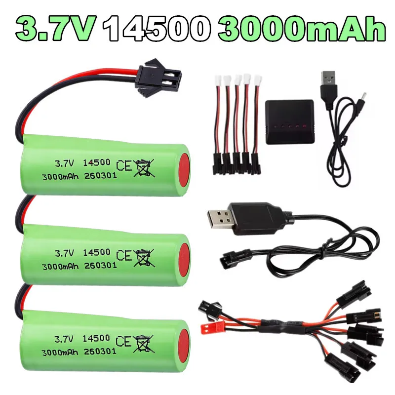 3,7V 14500 3000mAh Li-Ionen-Akku mit SM-Ladegerät für RS 911 Auto SG204PRO SU7/8067/DK-087 Hochgeschwindigkeits-Drift RC-Fahrzeug-Akku