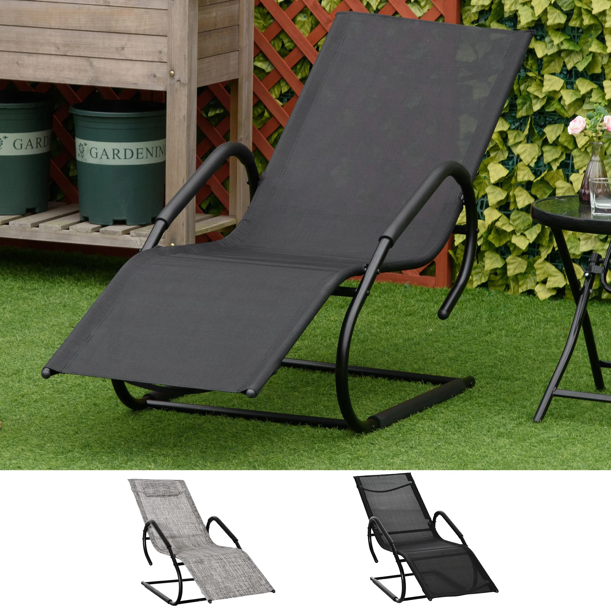 Outsunny ergonomic garden lounger with headrest footrest hammock upholstered fabric breathable textile 59,5x160x83 cm