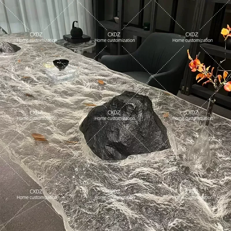 Transparent Glacier Crystal Resin Coffee Table Acrylic Water Ripple Design Light Luxury Living Room Iceberg Tea Table