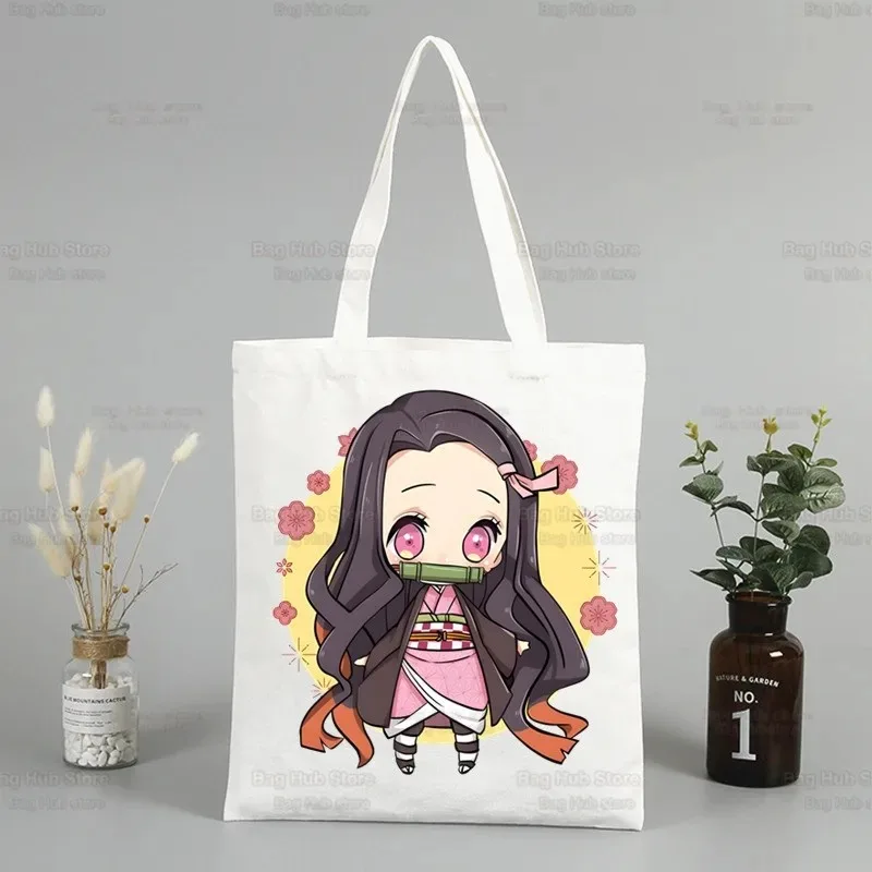 2pcs Demon Slayer Kamado Nezuko Tote Comic Retro Bag Set Fashion Canvas with Makeup Portable Shopping Bags Wallet Shoulder Bag