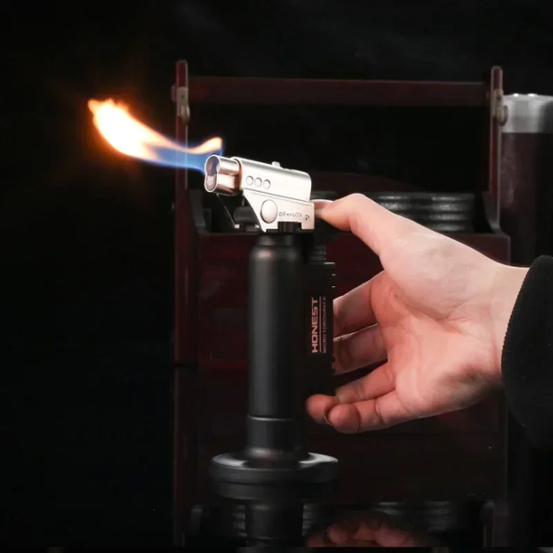 HONEST Creative Double Flame Welding Gun Gas Lighter Safety Lock Switch Jet Fire Open Fire Switching BBQ Kitchen Cigar Lighters