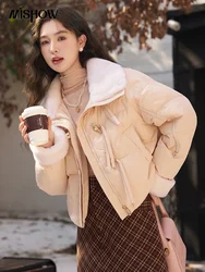 MISHOW Lamb Wool Spliced Lapel Down Jacket Women 2023 Winter Korean Short Thick Down Coat Fashion Warm Puffer Jackets MXC57Y0026