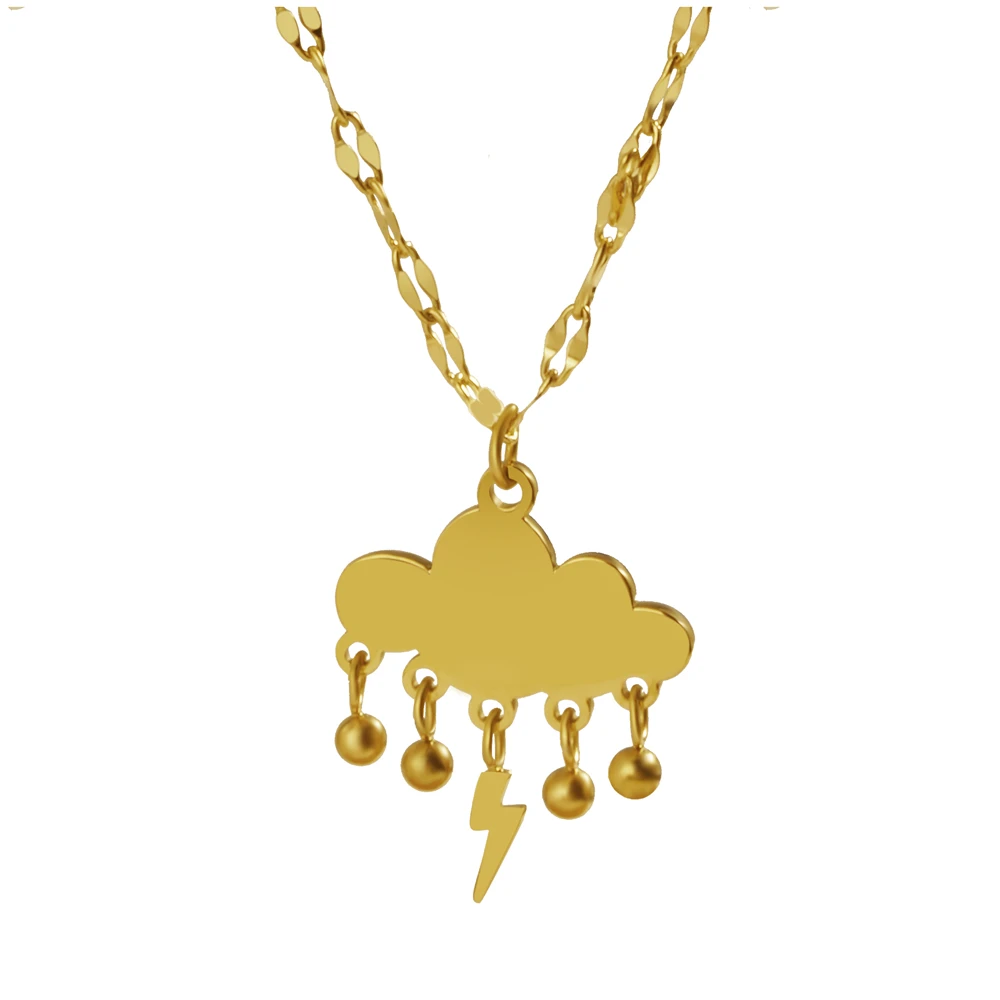 Stainless Steel Cloud Raindrop Fashion Delicate Minimalism Pendant Necklace With Chain Jewelry Gift For Women