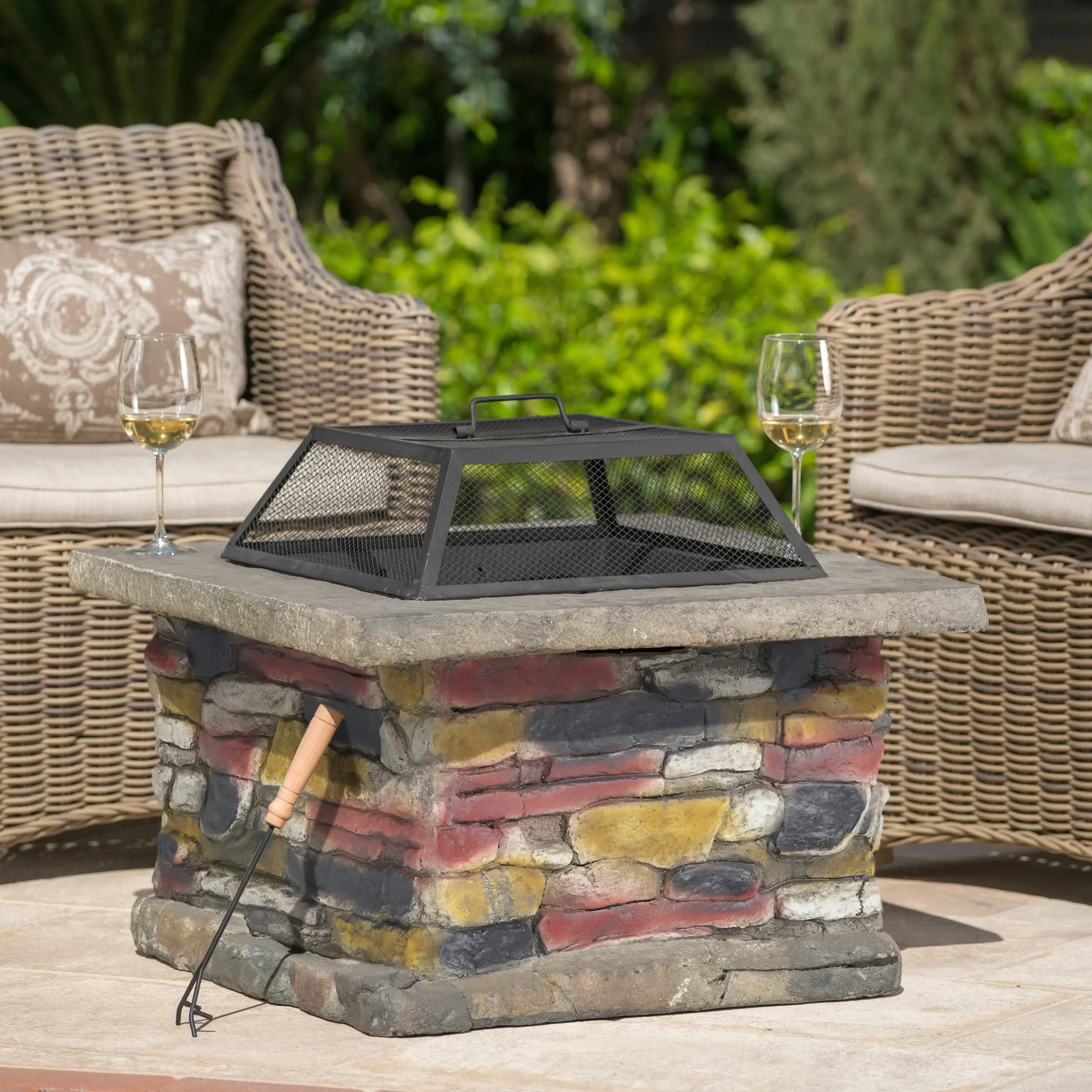 28-Inch Natural Gray Concrete Wood Burning Fire Pit Table with Lid - Outdoor Patio Heat Source