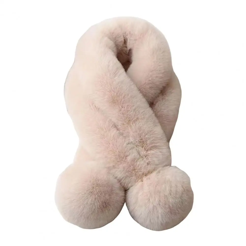Thick Plush Winter Scarf Women’s Winter Scarf with Wool Ball Decoration Thickened Plush Warm Wrap Solid Color Cozy for Weather