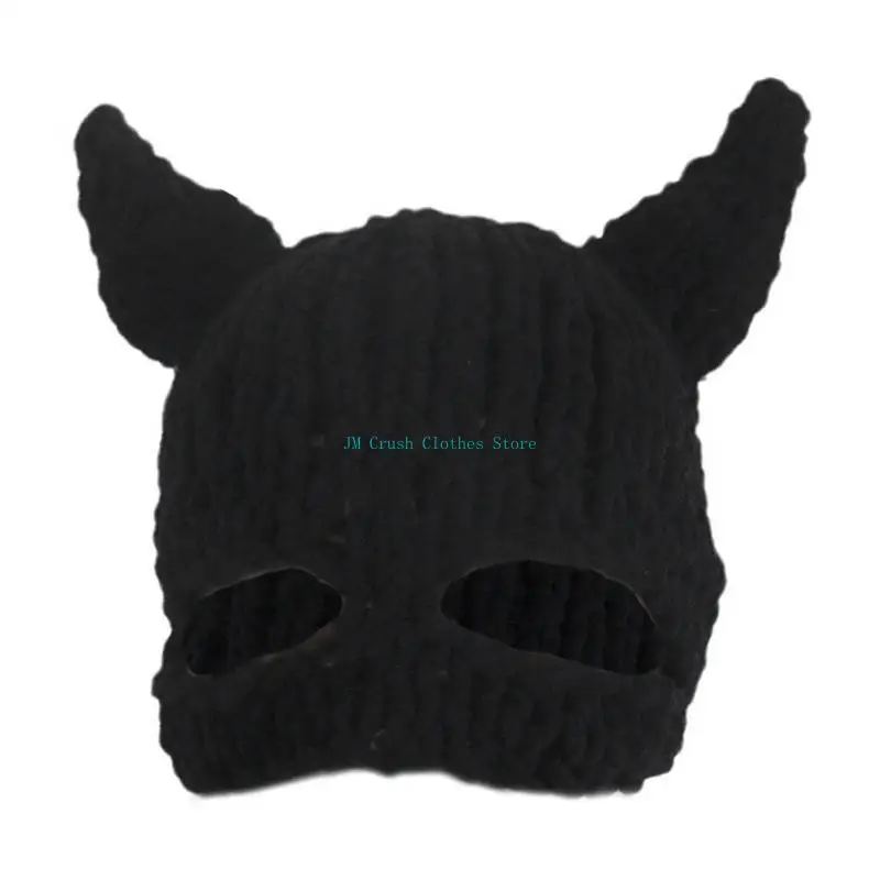 

K1ME Devil Horned Halloween Caps Breathable Warm Half Facecover Caps Adult Cosplay Costume Hat Party Props Cool Facemask Caps
