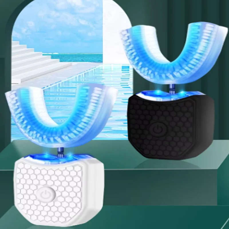 歯のホワイトニングランプ、u字型音波ワイヤレス歯ブラシ、360-°-超音波怠け者用自動シリコン歯ブラシセット