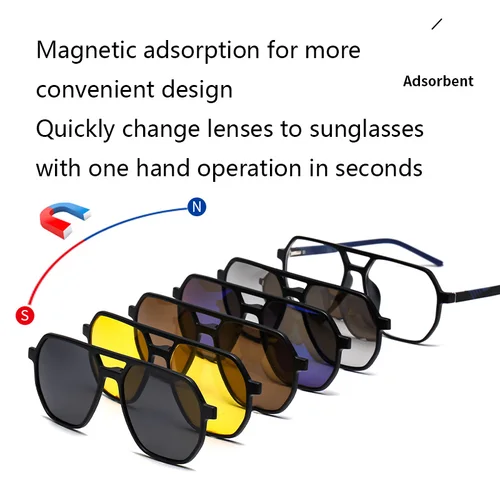 Gafas 6 en 1 con montura transparente para hombres y mujeres, con 5 uds., gafas de sol polarizadas con Clip, gafas magnéticas para ordenador masculino óptico 3307