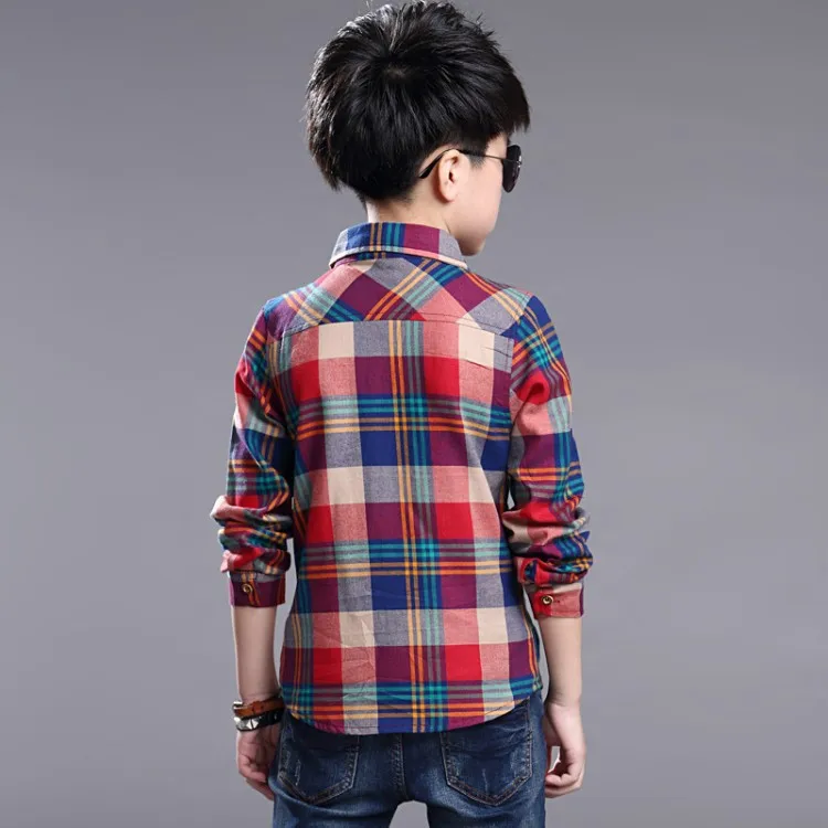 2025 Teenager Kids Boys Clothes Children Fashion School Casual Tops Cotton plaid Shirts blouse 5 6 7 8 9 10 11 12 13 14 15 Years