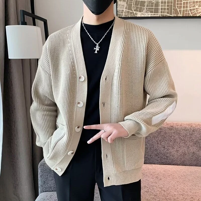 

Korean Vintage Loose Knit Sweater Jacket for Men - 2025 Autumn Winter Casual Oversized Cardigan with Relaxed Fit